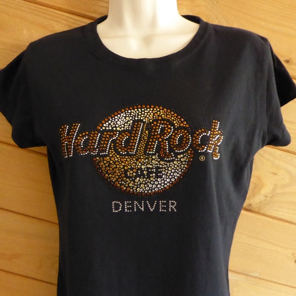 Hard Rock Cafe Denver Studs Rhinestone Bling Shirt - Picture 2 of 8